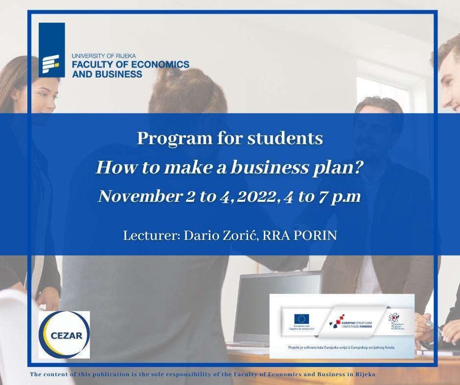 Trodnevni program za studente o izradi poslovnog plana